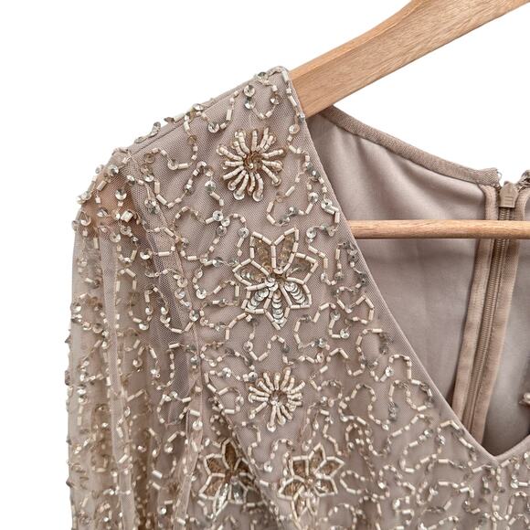 ADRIANNA PAPELL NWT Beaded Cocktail Dress AP1E208670 in Biscotti // 6 - Picture 5 of 14